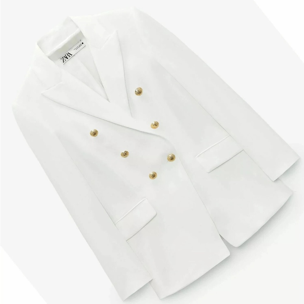 ZARA NEW WOMAN SS collection TAILORED BUTTONED BLAZER JACKET ECRU size XS - Picture 4 of 9
